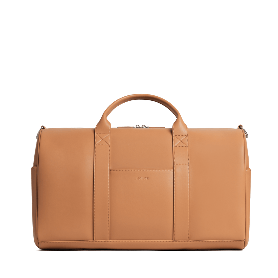 Saddle Tan (Vegan Leather) Scaled | Front view of Metro Carry-All Duffel in Saddle Tan