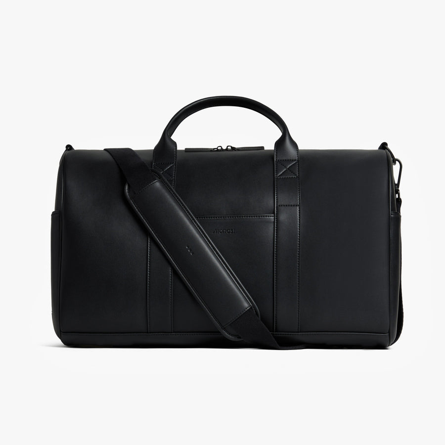 Carbon Black (Vegan Leather) | Front view of Metro Carry-All Duffel in Carbon Black