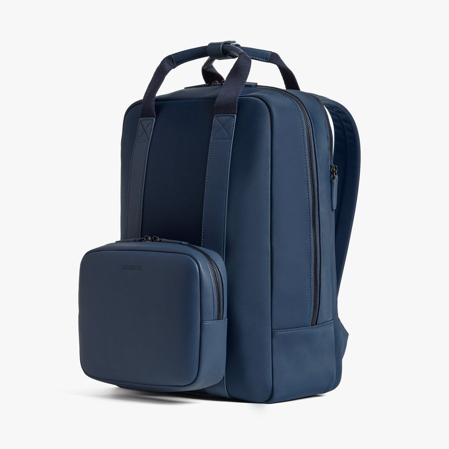 Oxford Blue | Angled view of Metro Backpack in Oxford Blue