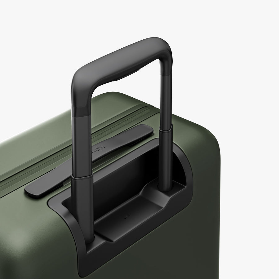 Olive Green | Extended luggage handle view of Carry-On Pro Plus in Olive Green