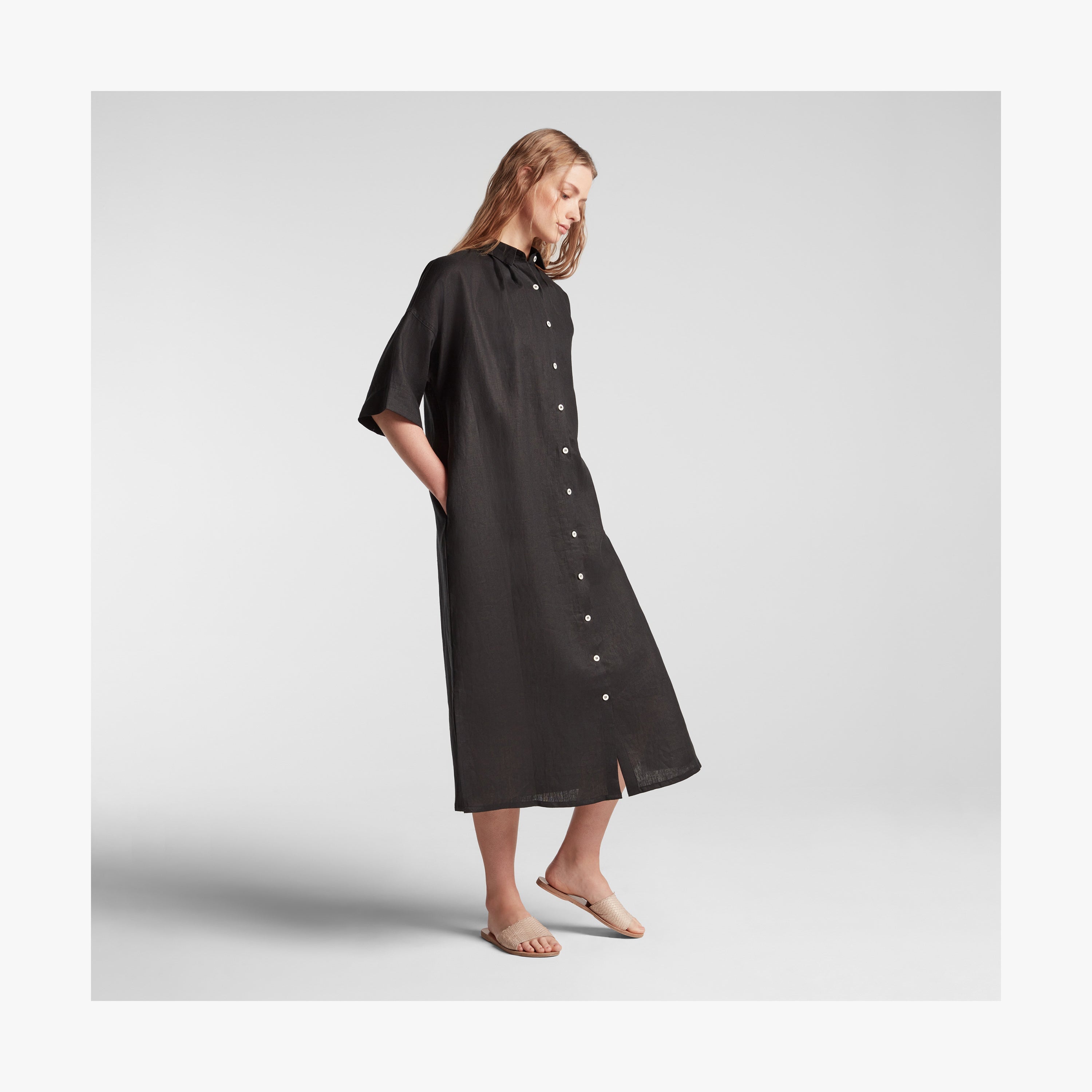 Dune Grass / 3, Algarve Shirt Dress , Oeko-tex Certified Washed Linen