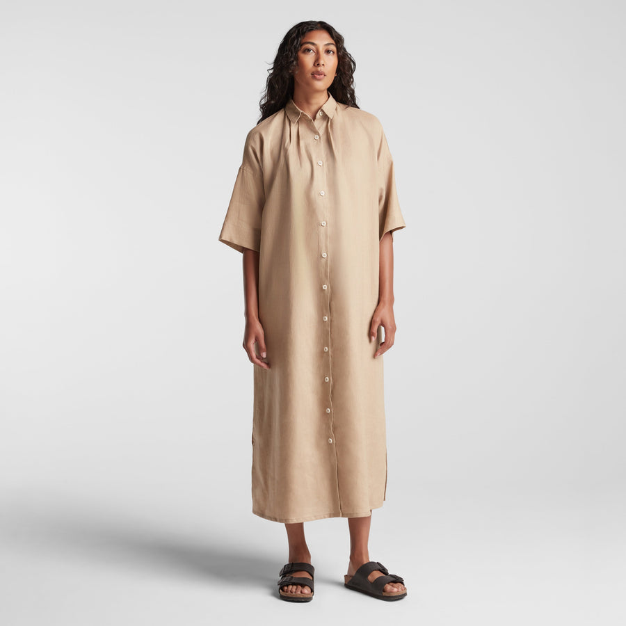 Cliff Stone Cart | Front view of Algarve Shirt Dress in Cliff Stone