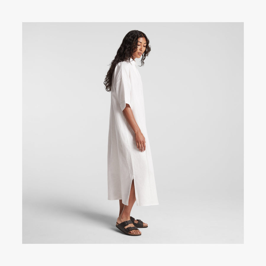 White | Full body side view of Algarve Shirt Dress in White