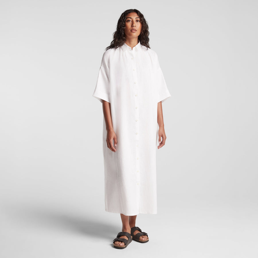 White Cart | Front view of Algarve Shirt Dress in White