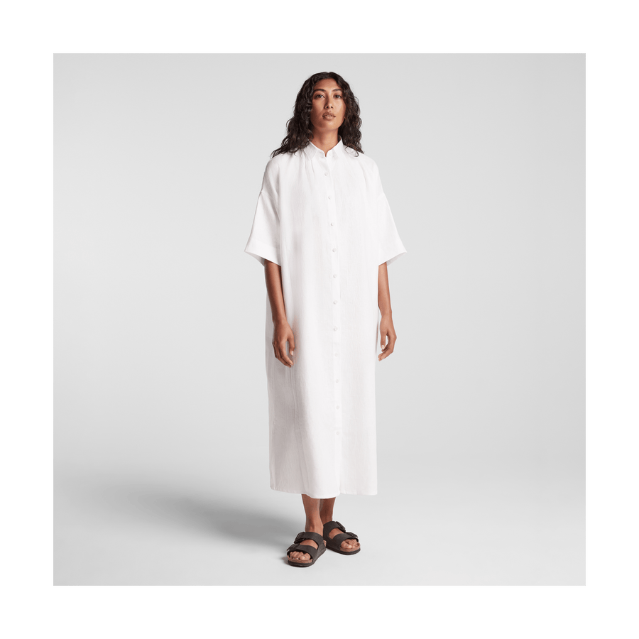 White Scaled | Front view of Algarve Shirt Dress in White
