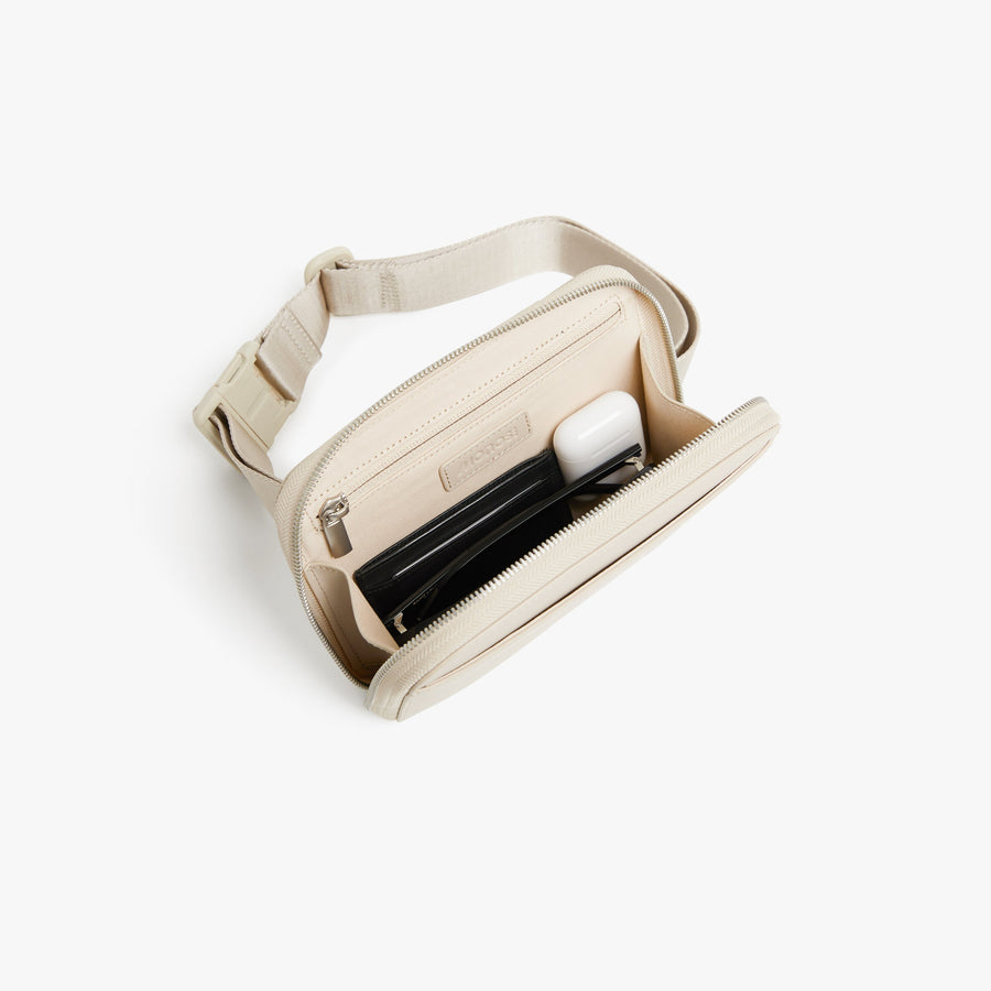 Ivory (Vegan Leather) | Front full inside view of Metro Belt Bag in Ivory