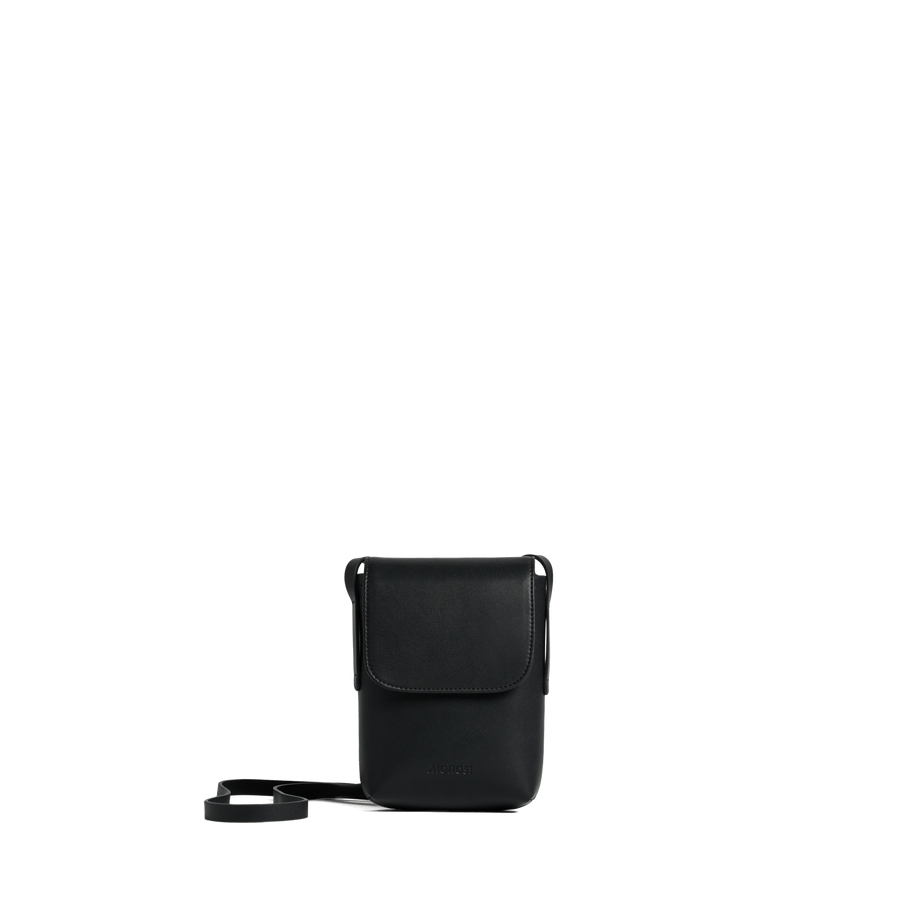 Carbon Black (Vegan Leather) Scaled | Front view of Metro Mini Crossbody Carbon Black
