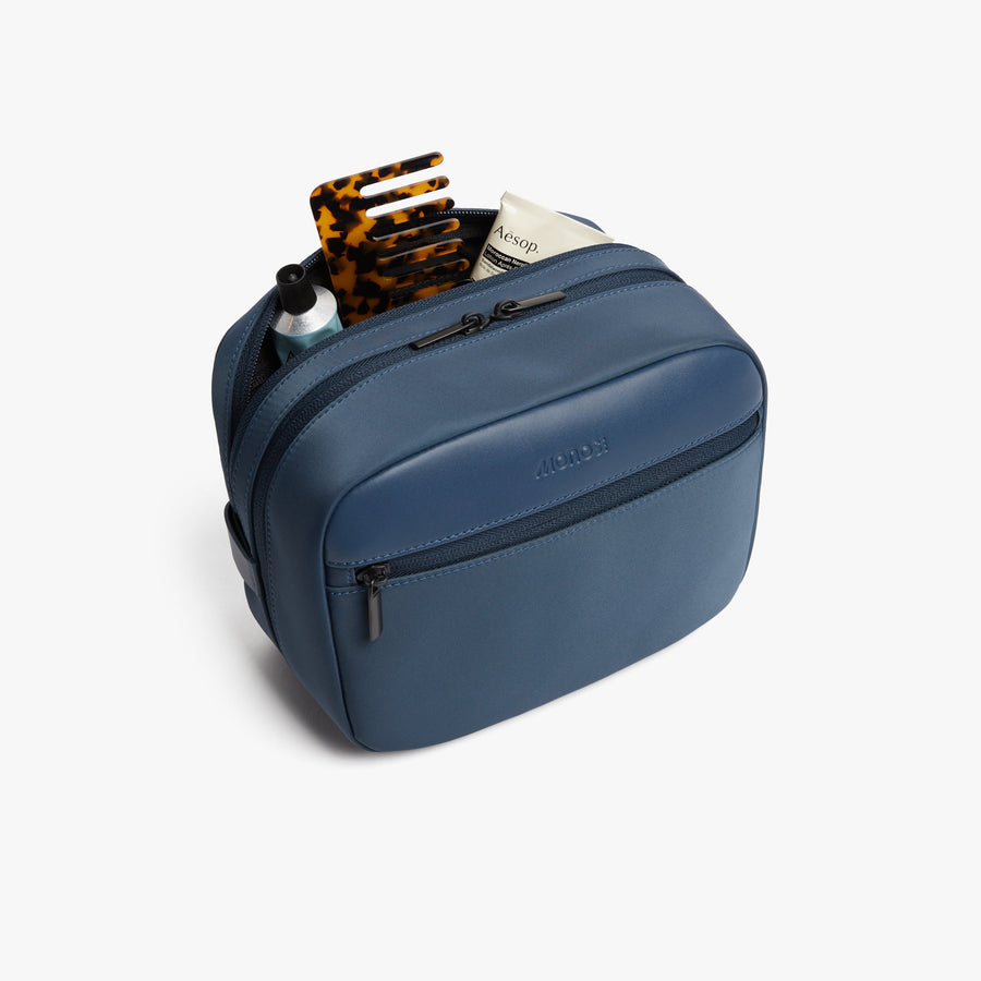 Oxford Blue | Top view of Metro Hanging Toiletry Case in Oxford Blue