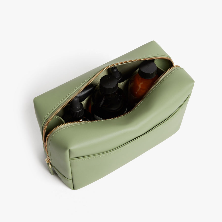 Large / Cactus (Vegan Leather) | Interior back view of Metro Toiletry Case Large in Cactus