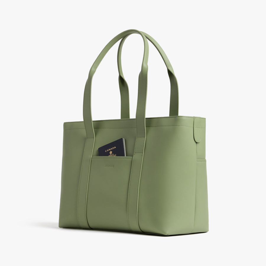 Cactus (Vegan Leather) | Angled view of Metro Tote in Cactus