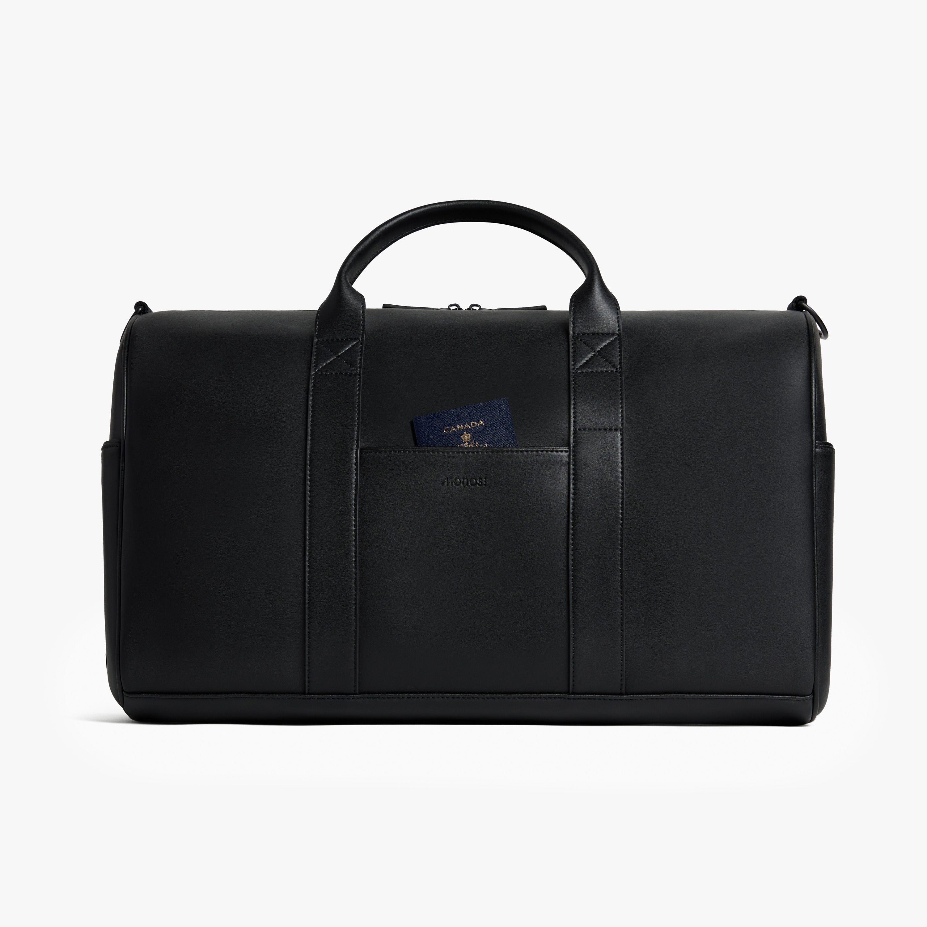 black leather travel bag men's Monos Carry-All Duffel Bag - Black - Vegan Leather - 27.3L