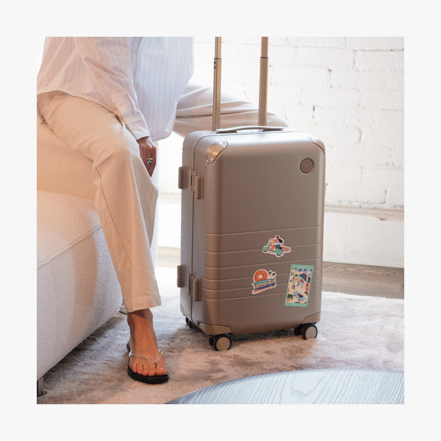 Los Angeles | All three Destination Stickers of Los Angeles stickers set on a standing suitcase