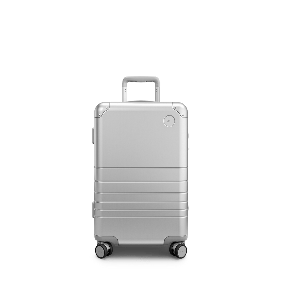 Aspen Silver Scaled | Front view of Aluminum Carry-On Plus in Aspen Silver