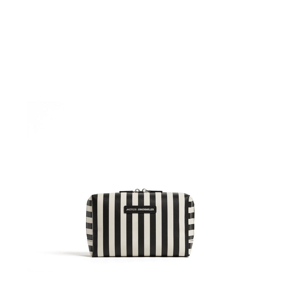 Large / Poplin Stripe Black Scaled | Front view of Metro Toiletry Case large in Poplin Stripe Black