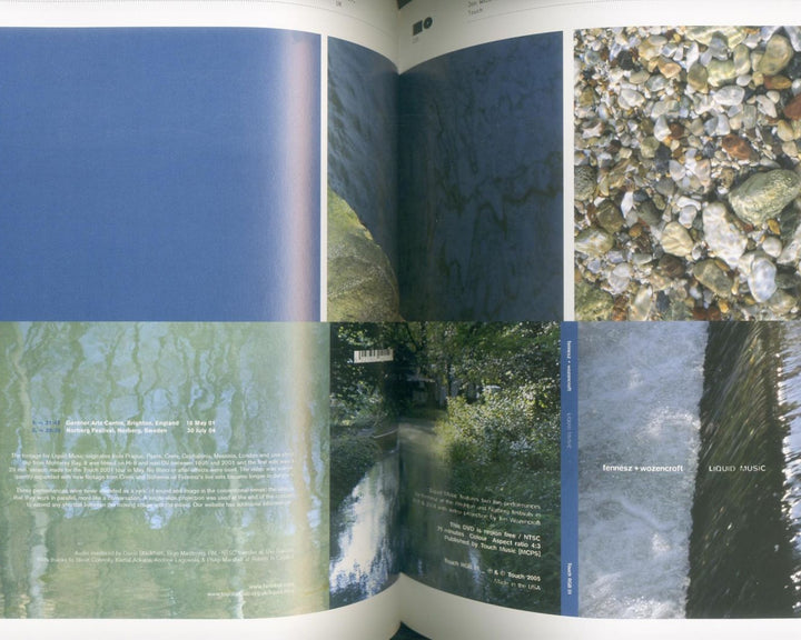 An open book displaying scenic photos of water, rocks, and trees, reflecting a theme of nature and serenity. The page layout features images that evoke calm and connection to the environment.