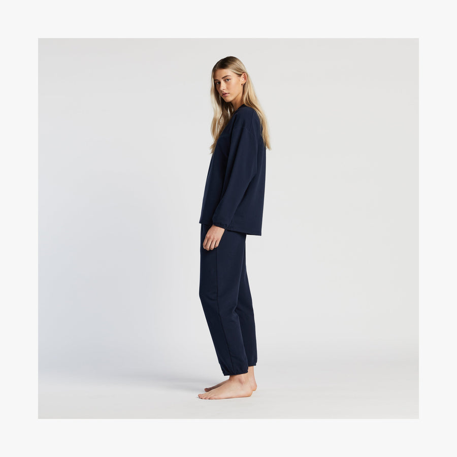 Navy | Full body side female view of Kyoto Pants in Navy