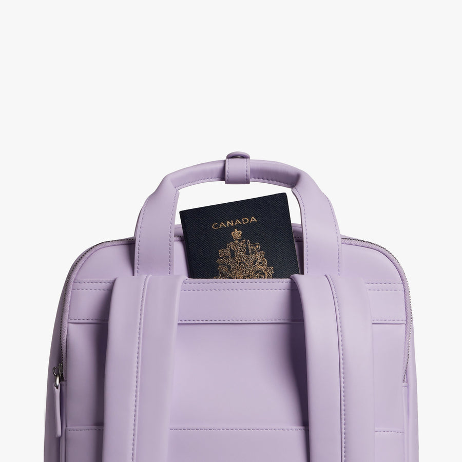 Purple Icing | Handle view of Metro Backpack Purple Icing