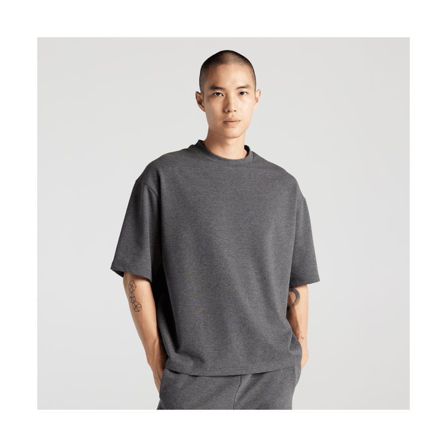 Heather Charcoal Scaled | Front view of man in Kyoto Short Sleeve in Heather Charcoal