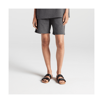 Front view of woman in Kyoto Shorts in Heather Charcoal