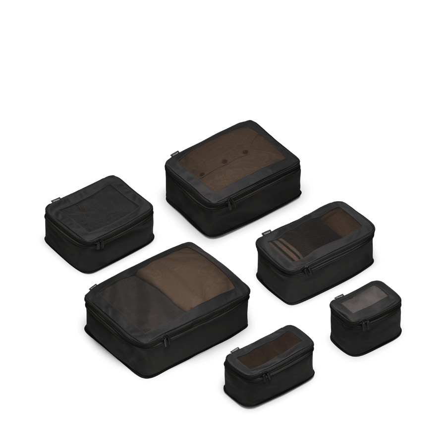 Set of Six / Black Scaled | This is a photo of a set of six compressible packing cubes in black