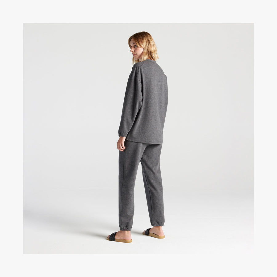 Heather Charcoal | Full body back view of female in Kyoto Pants in Heather Charcoal