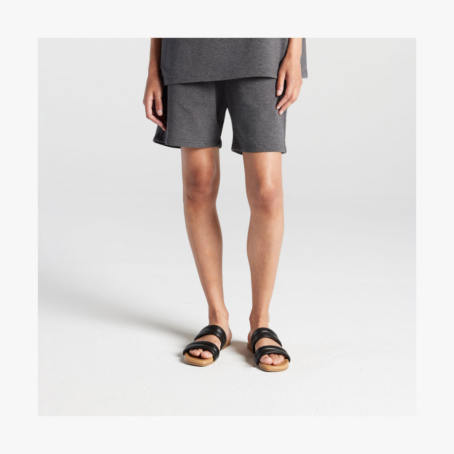 Heather Charcoal | Front view of woman in Kyoto Shorts in Heather Charcoal