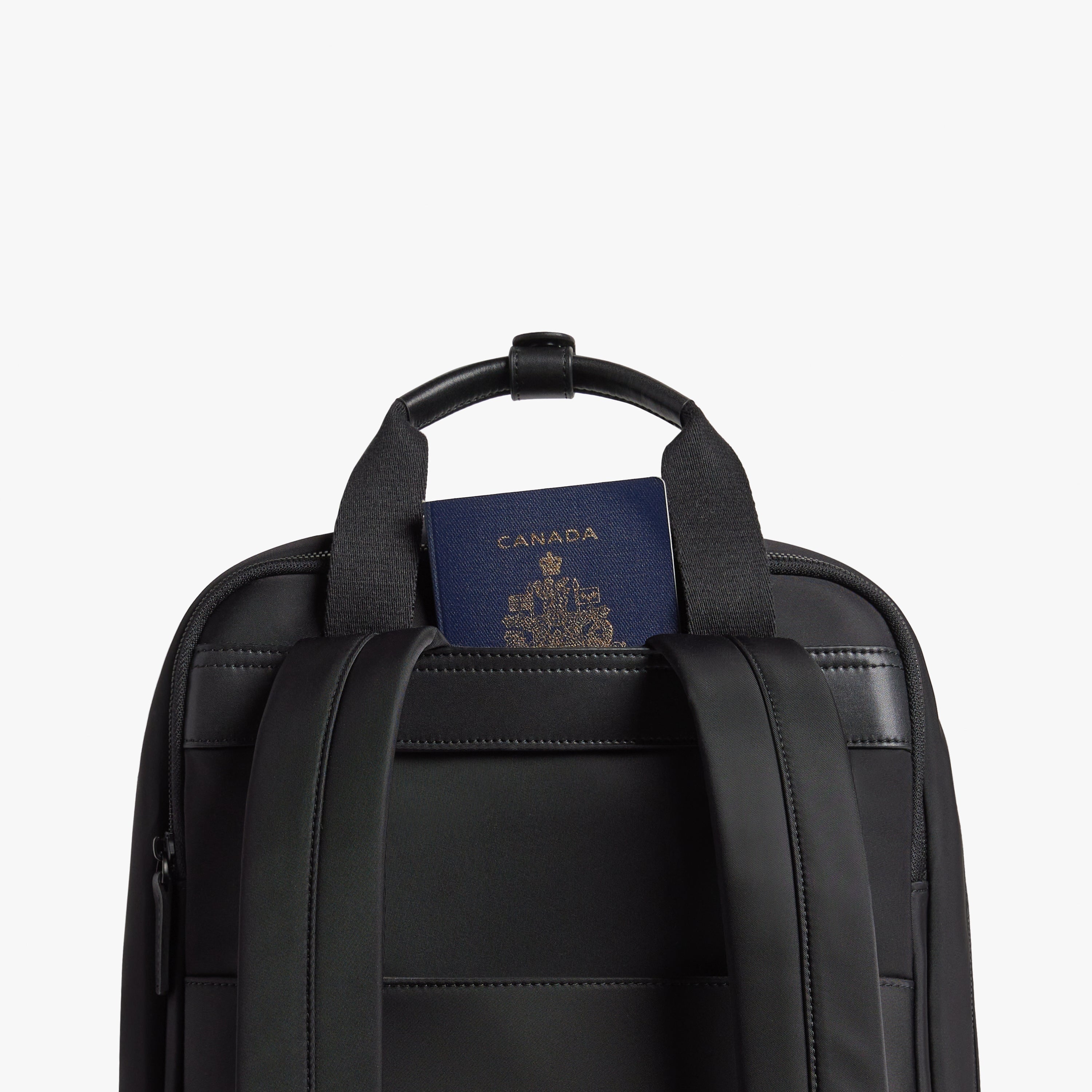 crosstown leather monostrap backpack Monos Best Travel Backpack - Black - Vegan Leather - 18L