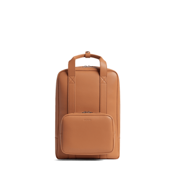 Front view of Metro Backpack Saddle Tan