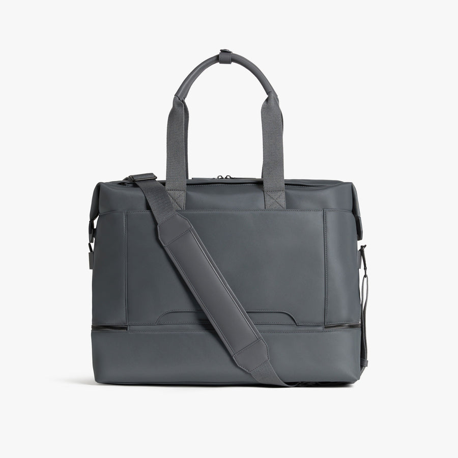 Dover Grey | Back view with strap of Metro Weekender in Dover Grey
