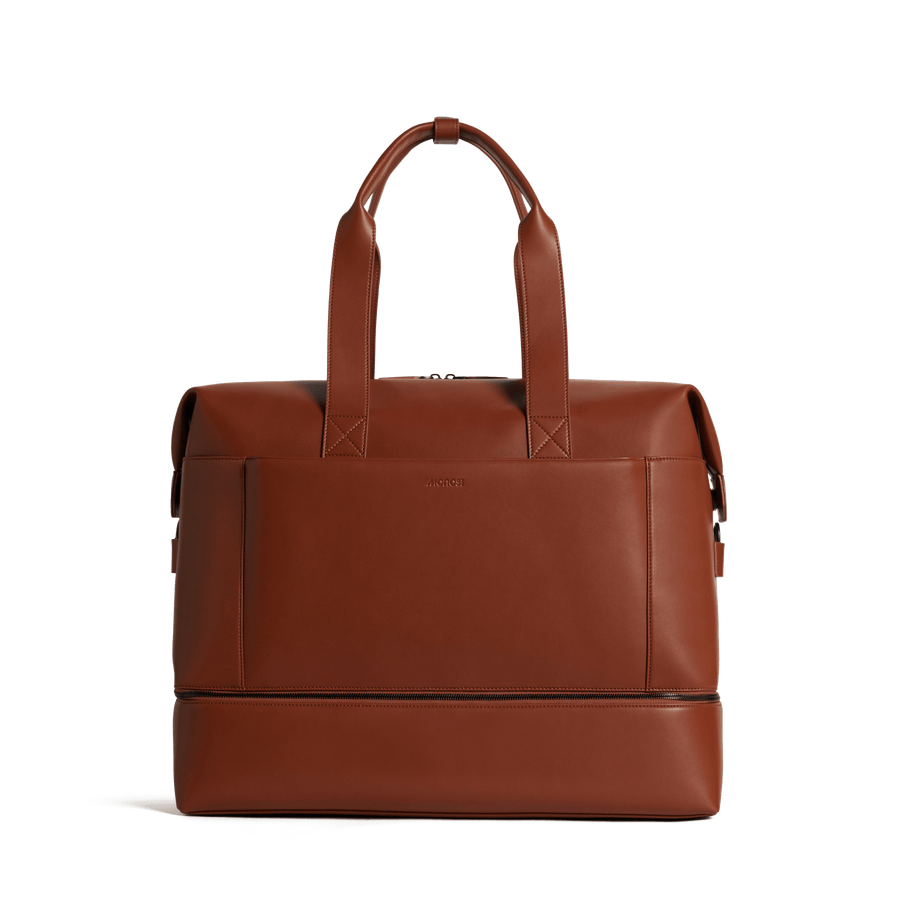 Mahogany (Vegan Leather) Scaled | Front view of Metro Weekender in Mahogany