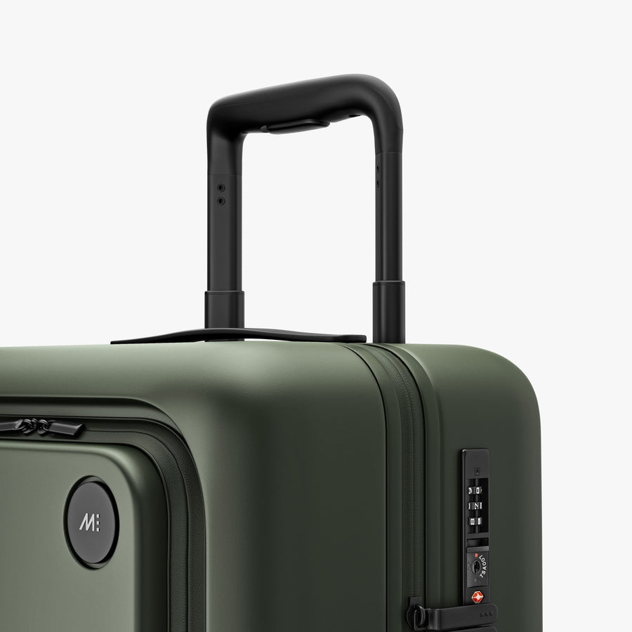 Olive Green | Extended luggage handle view of Carry-On Pro in Olive Green