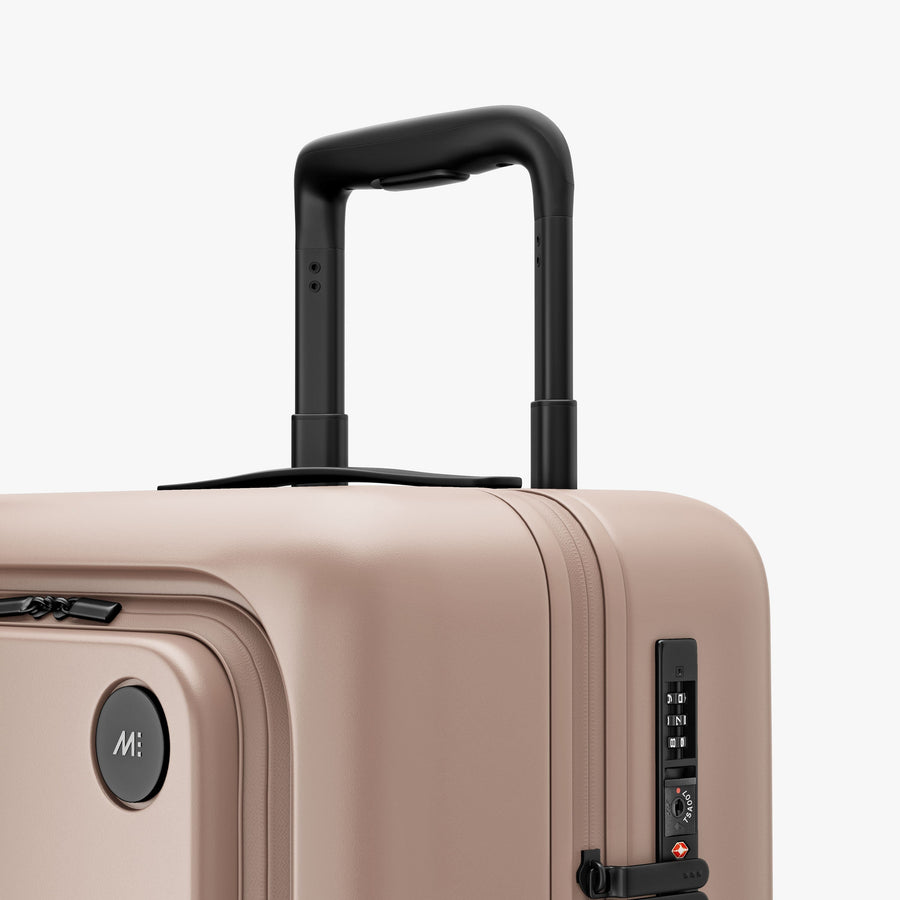 Rose Quartz | Luggage handle view of Carry-On Pro Plus in Rose Quartz