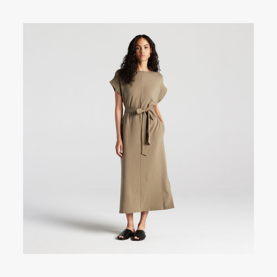 Moss | Full body reversible front view of woman in Sevilla Dress Moss