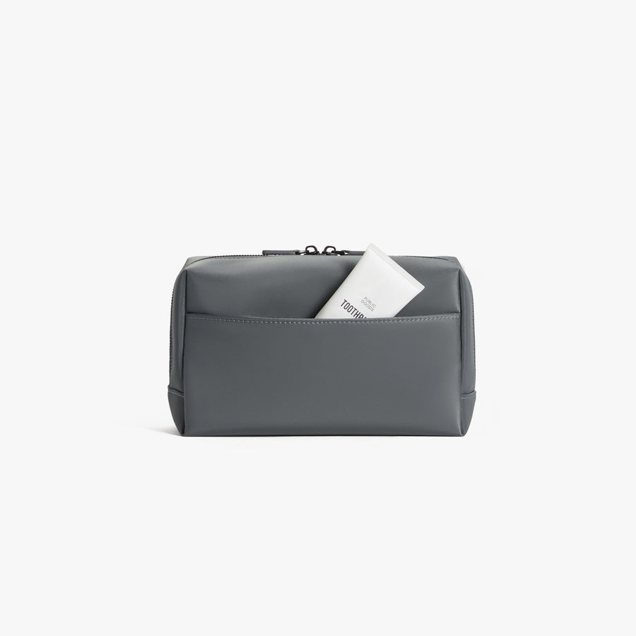 Large / Dover Grey | Back view showing pocket of Metro Toiletry Case Large in Dover Grey