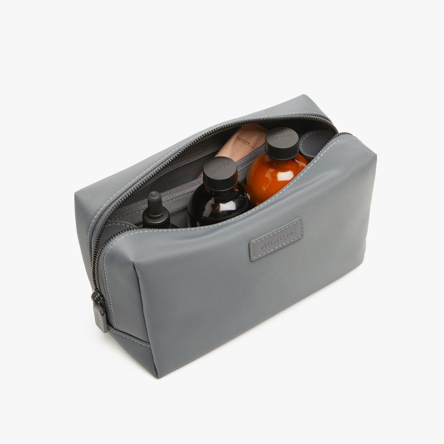 Large / Dover Grey | Interior front view of Metro Toiletry Case Large in Dover Grey